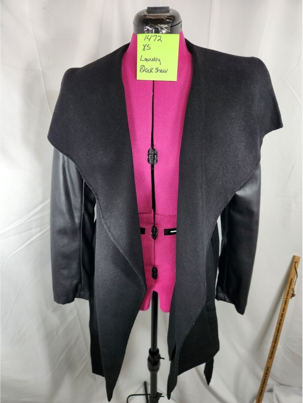 Laundry by Shelli Segal Open Front Waterfall Jacket Black Mixed Media NWOT Size